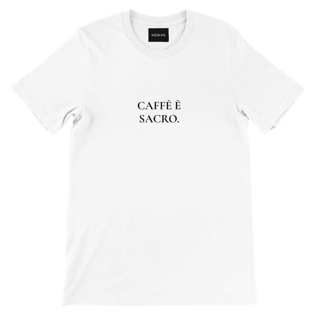 CAFFÈ È SACRO.–Premium Unisex Crewneck T-shirt minimal coffee community - MOKAS