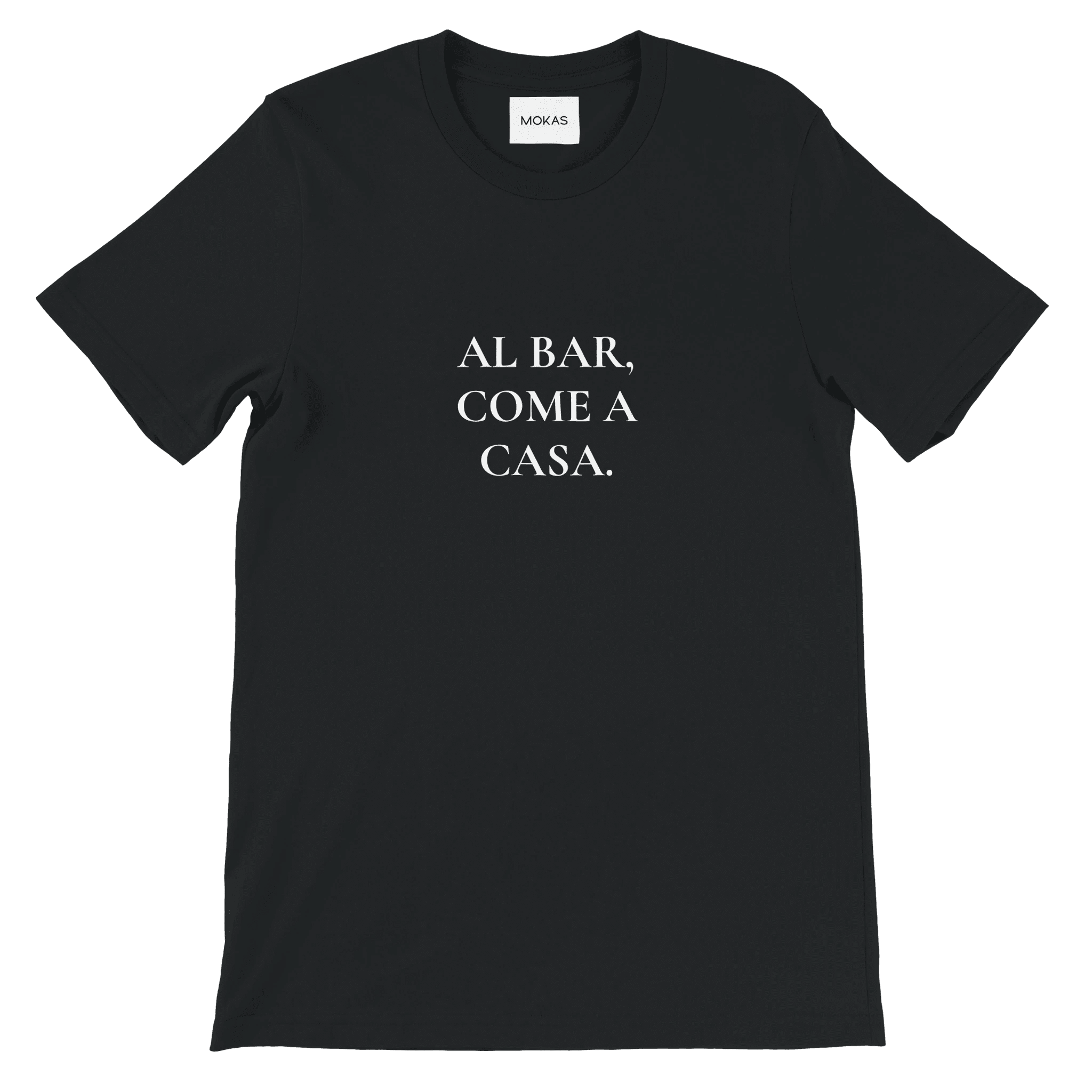 AL BAR, COME A CASA. –Premium Unisex Crewneck T-shirt ispirata alla cultura del bar italiano - MOKAS